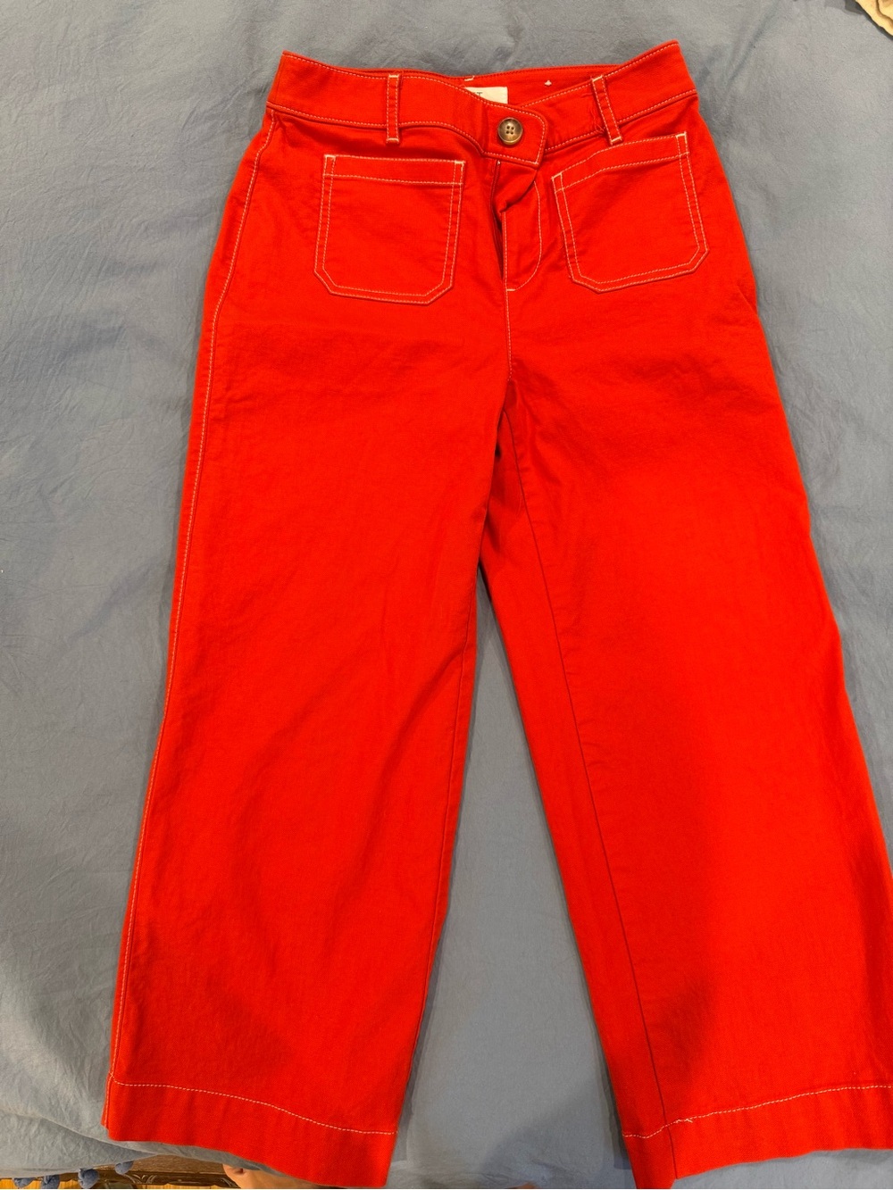 LOFT Red Wide-Leg Jeans with Front Patch Pockets
